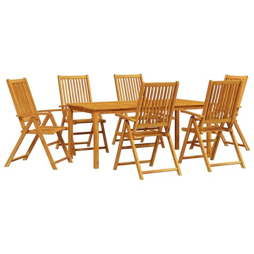 Genérico wenjingqi 3375621 Gartenmöbel-Set aus Akazie, massiv, faltbar, 7-teilig von Genérico