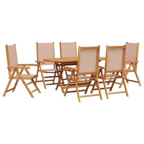 Genérico wenjingqi 3375747 Gartenmöbel-Set aus massivem Akazienholz, 7-teilig, Taupe von Genérico