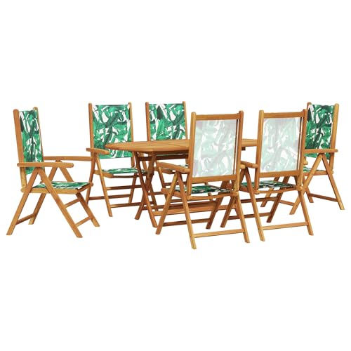Genérico wenjingqi 3375751 Gartenmöbel-Set, 7-teilig, Blattmuster, massives Akazienholz von Genérico