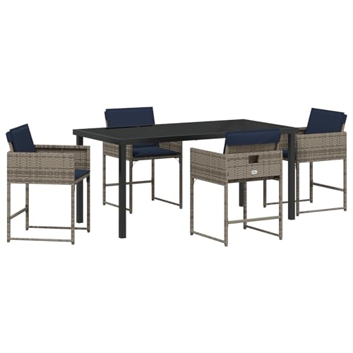 Genérico wenjingqi 3380034 Gartenmöbel-Set mit Kissen, Grau, Polyrattan, 5-teilig von Genérico