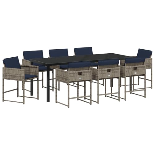 Genérico wenjingqi 3380035 Gartenmöbel-Set mit Kissen, Grau, Polyrattan, 9-teilig von Genérico