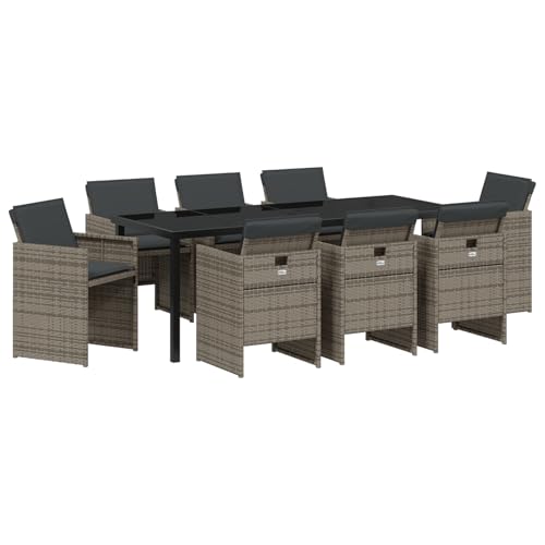 Genérico wenjingqi 3380600 Gartenmöbel-Set mit Kissen, Grau, Polyrattan, 9-teilig von Genérico