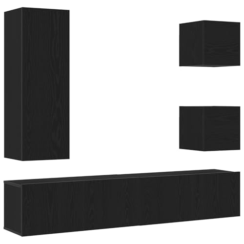 Genérico wenjingqi 3393430 TV-Möbel-Set, 6-teilig, Eiche, Schwarz, aus Holz, Engineered von Genérico