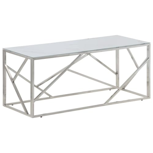 Genérico wenjingqi 349939 Couchtisch, silberfarben oder Edelstahl, gehärtetes Glas von Genérico