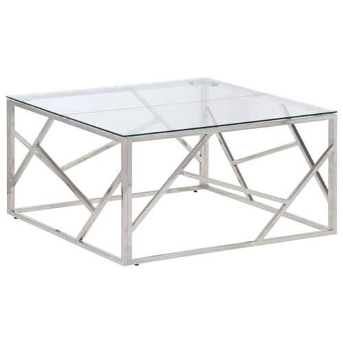 Genérico wenjingqi 349945 Couchtisch, silberfarben oder Edelstahl, gehärtetes Glas von Genérico