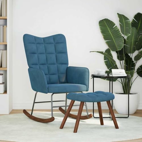 Genérico wenjingqi 4016853 Schaukelstuhl mit Hocker aus Samt, Blau von Genérico