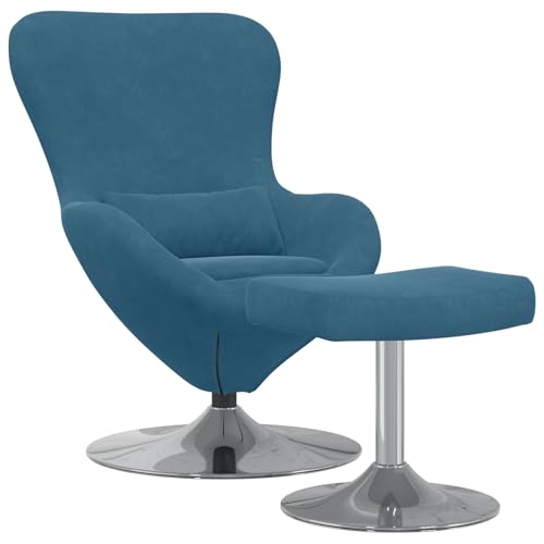 Genérico wenjingqi 42002743 Eiersessel mit Fußstütze aus Samt, Blau von Genérico