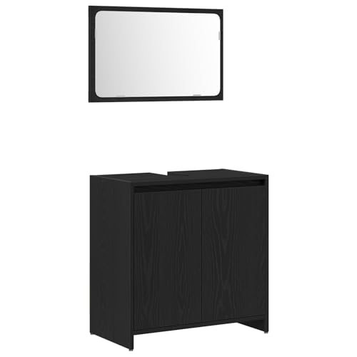 Genérico wenjingqi 862509 Badezimmerschrank mit Spiegel aus schwarzem Eichenholz, 60 x 33 x 61 cm von Genérico