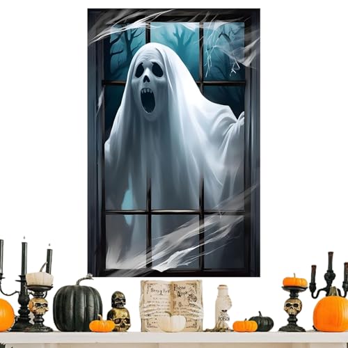 Halloween-Fensterabdeckung - Fensterabdeckung Ghost Scary | Halloween-Abdeckung für Fenster | Halloween-Dekorationen | Weihnachtstürposter | Heimdekoration von Genérico