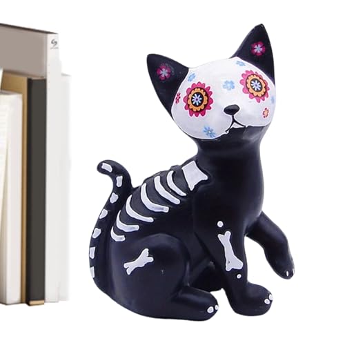 Halloween-Figuren, aus Kunstharz, Skulptur, Skelett-Katzen-Hund, kleine Größe, handgefertigt mit detailliertem Design, dekoratives Handwerk für Display, Kabinett, Fenster, Stuhl, Dressing Nachttisch von Genérico
