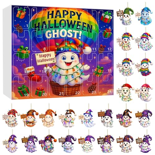 Halloween-Kalender mit 24 flachen Geister-Anhängern für den Rückzähler | 2D-Wanddeko aus Acryl, flach, für alle Altersgruppen Halloween-Kalender mit 24 flachen Geister-Anhängern für den Rückzähler | 2D-Wanddeko aus Acryl, flach, für alle Altersgruppen von Genérico
