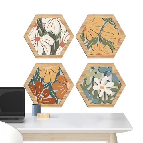 Holzwanddekoration, 4 Stück, modernes geometrisches Ornament, Boho-Holz-Kunst, Wanddekoration für Schlafzimmer, Eingangsbereich, Dining Room, Zuhause, Bücherregal, Schlafzimmer Holzwanddekoration, 4 Stück, modernes geometrisches Ornament, Boho-Holz-Kunst, Wanddekoration für Schlafzimmer, Eingangsbereich, Dining Room, Zuhause, Bücherregal, Schlafzimmer von Genérico