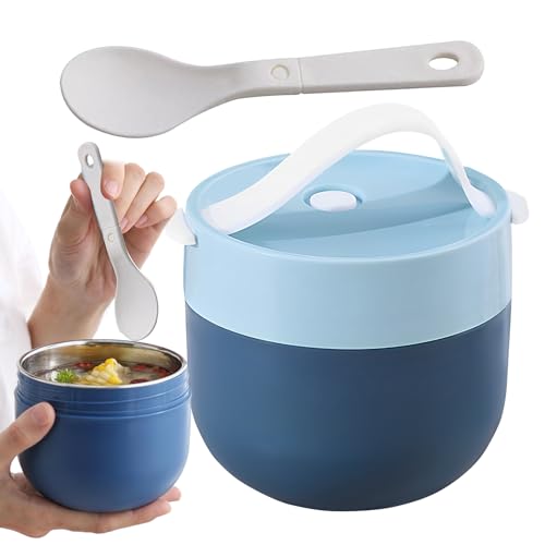 Isolierter Suppenbehälter - Premium-Lebensmittelschüssel aus Edelstahl: Thermo-Suppenbehälter mit faltbarem Löffel für heiße Mahlzeiten, Reisen im Freien, Mittagessen von Genérico