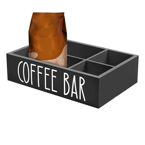 Kaffee-Bar-Organizer für Arbeitsplatte, Kaffee-Bar-Tablett aus Holz mit herausnehmbaren Trennwänden, Haushaltsorganizer für Tassen, Sirup, Stäbe, Snacks zur Aufbewahrung zu Hause von Genérico