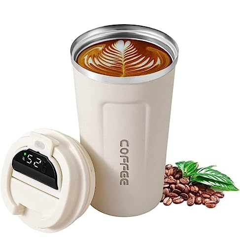 Kaffeebecher zum Mitnehmen - Reisebecher aus Edelstahl - Tragbarer Thermobecher auslaufsicher - LED-Display mit intelligenter Berührung mit Temperatur - doppelwandige Isolierung - 380 ml von Genérico