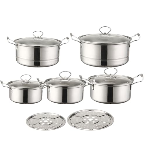 Kochtopf-Set ohne : Pfannensets mit Deckel | Topfset aus Edelstahl | Professionelles Küchenset für gedünstetes, Zubereitung von Eintopfsuppe, Küchenrestaurant Kochtopf-Set ohne : Pfannensets mit Deckel | Topfset aus Edelstahl | Professionelles Küchenset für gedünstetes, Zubereitung von Eintopfsuppe, Küchenrestaurant von Genérico