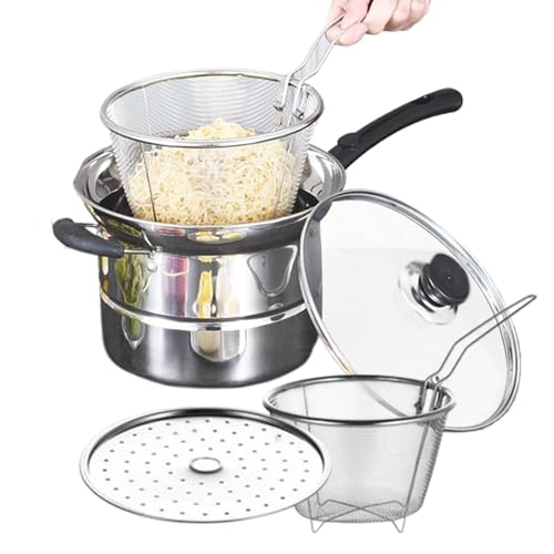Kochtopf für tiefe Fritteuse | Multifunktionaler Frittiertopf aus Edelstahl mit Siebkorb, Mehrzweck-Küchenzubehör für Nudeln, , Eintöpfe, Dampfgerichte von Genérico