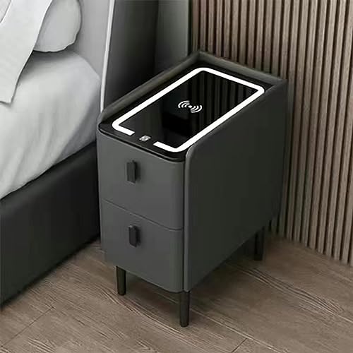 LED-Nachttisch mit kabelloser Ladestation und intelligentem LED-Nachtlicht in 3 Farben für kleinen Raum, USB-Schubladen, Nachtanschlüsse mit Glastisch auf einem kleinen hohen Tisch von Genérico