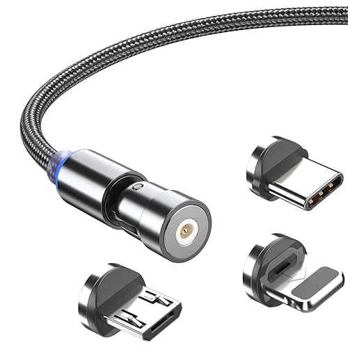 Magnetisches 3-in-1-Ladekabel - Statikkabel 360° + 180° - USB Kabel Android + IOS - Micro USB + USB Typ C + Kopf kompatibel mit iPhone. - Schnellladung - Hohe Widerstandsfähigkeit (4) von Genérico