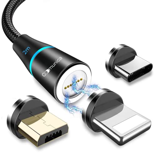 Magnetisches USB-C-Kabel, 2 Meter, schnelles Aufladen, Statik 360, USB-C-Kabel aus Nylon und Aluminiumlegierung, Übertragung für Android Samsung Galaxy, Sony (Schwarz) 460038031, Personal Computer von Generico