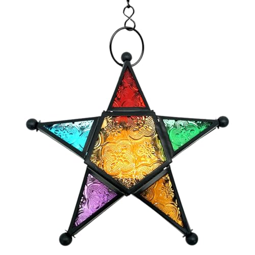 Marokkanische Laterne zum Aufhängen an den Sternen | Glas Pressed Glass Tea Light | Marokkanischer Kerzenhalter aus marokkanischem Glas zum Aufhängen für die Heimdekoration Marokkanische Laterne zum Aufhängen an den Sternen | Glas Pressed Glass Tea Light | Marokkanischer Kerzenhalter aus marokkanischem Glas zum Aufhängen für die Heimdekoration von Genérico