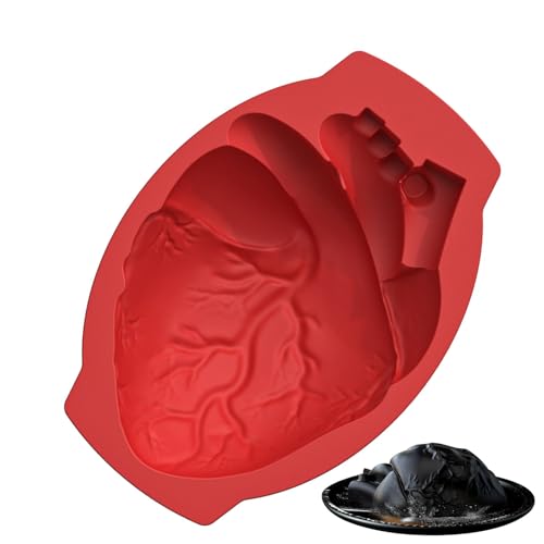 Menschliche Herzform – großer Hohlraum aus Silikon, flexible Schokoladenform | kreative Halloween-Kuchenform für gruselige Backprojekte, Verwendung in Backwaren von Genérico