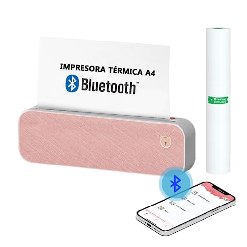 Mobiler Thermo-Bluetooth-Drucker, A4, kleiner Reisedrucker mit Thermopapier, ohne Tinte oder Toner, kompatibel mit Windows-Computern, Mac... und Android- und iOS-Handys, PeriPage, Rosa von Genérico