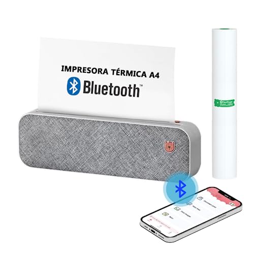 Mobiler Thermodrucker Bluetooth A4 – kleiner tragbarer Reisedrucker mit Thermopapier ohne Tinte und Toner, kompatibel mit Windows, Macs und Android-Handys, iOS – PeriPage Grau von Genérico