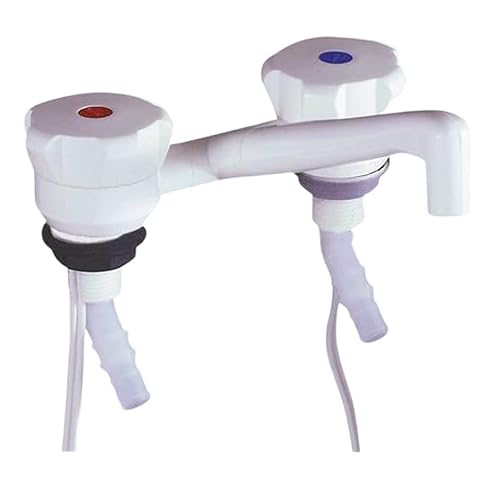 CR-MOESANCO® Novo Wasserhahn-Set, Weiß, Mischbatterie mit Doppeleinlass und 2 Klemmen, für Wohnwagen, Wohnmobile, Wohnwagen oder Boot von CR-MOESANCO