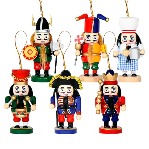 Nutcracker Weihnachtsschmuck, festliche Figuren für Weihnachtsbaum, 6 Stück, Holz, Nutcracker Soldier mit Lanyard, Buchshelf Fireplace Tischdecke, Mittelstück, Fensterdekoration, Wanddekor von Genérico