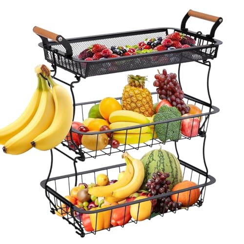Obstkorb – Obst-Organizer mit 3 Ebenen für die Küchenarbeitsplatte | Metalldraht-Organizer mit Bananenhaken für Zuhause, Speisekammer, Restaurant, Wohnung Obstkorb – Obst-Organizer mit 3 Ebenen für die Küchenarbeitsplatte | Metalldraht-Organizer mit Bananenhaken für Zuhause, Speisekammer, Restaurant, Wohnung von Genérico