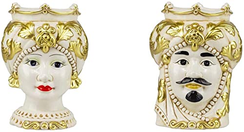 Paar Brombeerköpfe aus sizilianischer Keramik, handverziert, Farbe Gold, große Vase H 25 cm von Generico