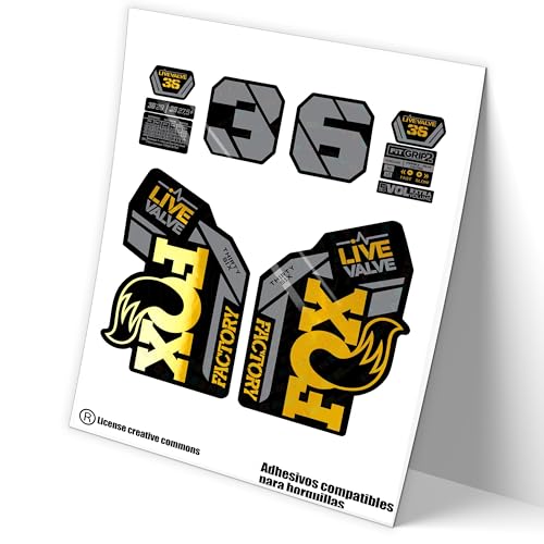 Ref: VP468 Aufkleber, kompatibel mit Fox 36 Factory Live Valve Bicolor MTB, Sticker, Aufkleber, Aufkleber für Mountainbikes. (Chrome-Gold) von Genérico