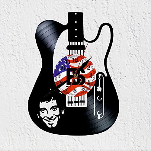 Schallplattenuhr aus Vinyl Gitarrenform Bruce Frederick Joseph S Sänger, Musiker und amerikanischer Komponist Wanddekoration aus Vinyl von VINY WOODY