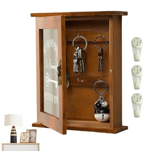 Schlüsselschrank - Schlüsselhalter zur Wandmontage | Schlüsselschrank aus Holz, Rustikaler Schlüsselkasten für Schlüssel, Schlüsselaufhänger mit spurlosen Nägeln, Schlüsselkasten für E von Genérico
