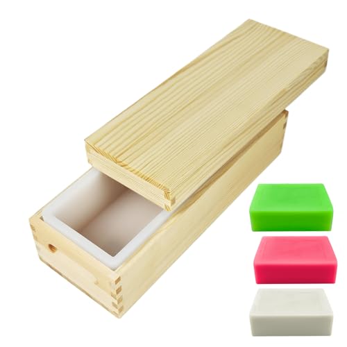 Seifenformen | Holzkiste mit rechteckiger Silikonform und Deckel, große Form von 1300 ml für die manuelle Herstellung von Seife, Schokolade und Desserts Seifenformen | Holzkiste mit rechteckiger Silikonform und Deckel, große Form von 1300 ml für die manuelle Herstellung von Seife, Schokolade und Desserts von Genérico