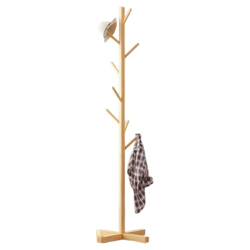 Selbststehender Kleiderständer aus Kiefernholz, 150 cm, mit mehreren Haken, stabile Basis aus Holz, für Schlafzimmer, Flur, Hüte, Mäntel, Eingangsbereich von Genérico