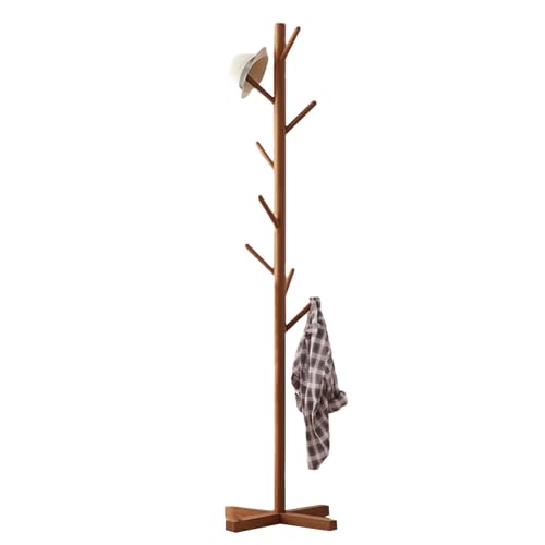 Selbststehender Kleiderständer aus Kiefernholz, 150 cm, mit mehreren Haken, stabile Basis aus Holz, für Schlafzimmer, Flur, Hüte, Mäntel, Eingangsbereich von Genérico