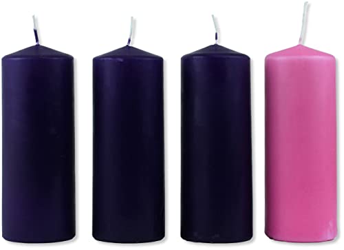 Set mit 4 Kerzen advent aus Wachs in zwei Farben: Violett und Rosa. Maße: Höhe cm 19 - Durchmesser cm 7 von Generico