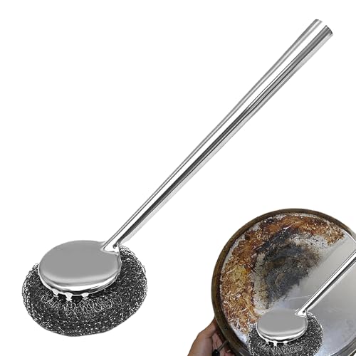 Sprobber Edelstahl- -Reiniger, Stahlwolle, langer Griff und abnehmbarer Metallteller, tragbare Scheuerpads für Töpfe, Geschirrspülen der Serie Campocas von Genérico