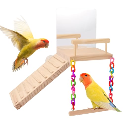 Ständer für Vögel, Trainingsständer für Papageien, aus Holz, mit Kletterleiter und Spiegel, multifunktionales Vogelspielzeug für Aras, Conures Conures Perakets Ständer für Vögel, Trainingsständer für Papageien, aus Holz, mit Kletterleiter und Spiegel, multifunktionales Vogelspielzeug für Aras, Conures Conures Perakets von Genérico