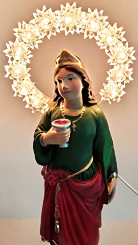 Statue der Heiligen Lucia aus farbigem Kunstharz 28 cm mit beleuchtetem Heiligenschein von Generico