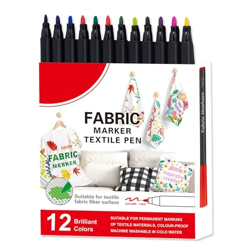 Stoffmarker | Textilmarker 12/24 Farben für Leinwand und Stoff | waschbare Aquarell-Marker für Baumwolle Zuhause Outdoor Taschen Schuhe Tischdecken Keramik Stoffmarker | Textilmarker 12/24 Farben für Leinwand und Stoff | waschbare Aquarell-Marker für Baumwolle Zuhause Outdoor Taschen Schuhe Tischdecken Keramik von Genérico