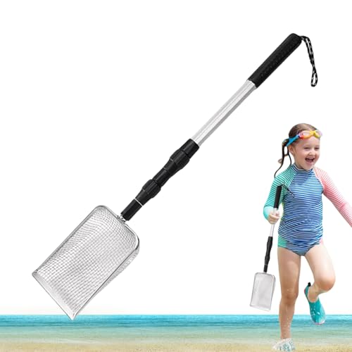 Strandsieb, Strandsieb, Siebschaufel mit langem Griff, Strandlöffel mit Metallzähnen, Löffel mit verstellbarem Sieb zum Auffangen von Genérico