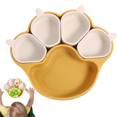 Teller mit Silikonmatte für Babynahrung, Trenn-Tablett in Katzenform, Saugteller für Babys, geteilte Teller aus Silikon für Babys, geteilte Schale von Genérico