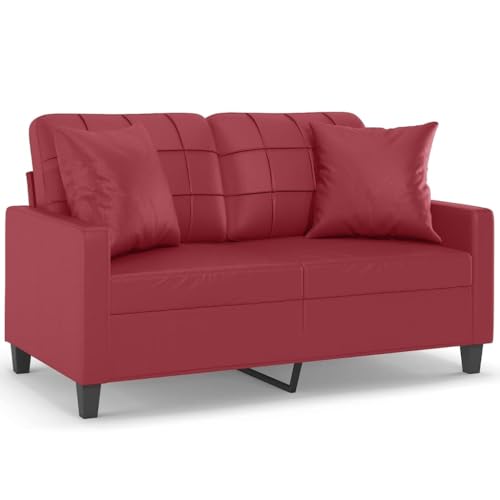 Wenjingqi 3200801 2-Sitzer-Sofa mit Kissen, Kunstleder, Rot, 120 cm, Rot von Genérico