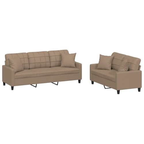 Wenjingqi 3201392 Sofa-Set mit Kissen, 2-teilig, Kunstleder, Cappuccino, Braun von Genérico