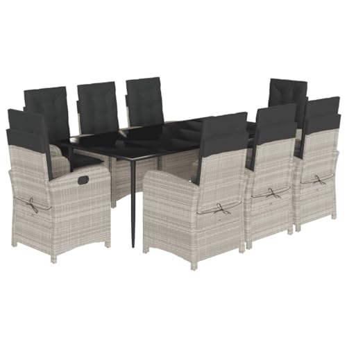Wenjingqi 3212851 Gartenmöbel-Set, 9-teilig, Polyrattan, Hellgrau, von Genérico