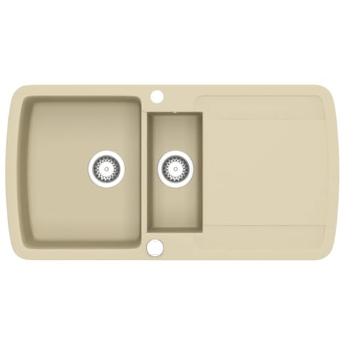 wenjingqi 144854 Küchenspüle aus Granit mit zwei Becken, Beige von Genérico