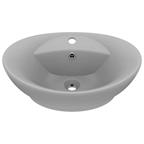 wenjingqi 146938 Luxuriöses ovales Waschbecken mit Überlauf, Keramik, hellgrau, matt von Genérico
